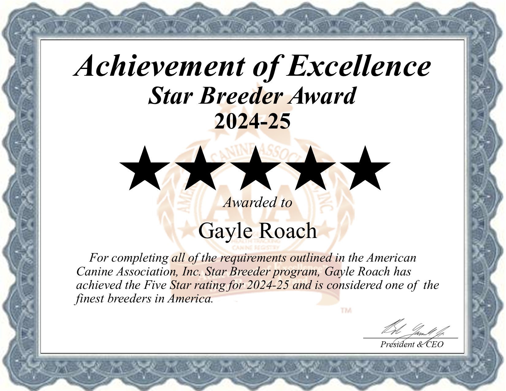 Gayle, Roach, dog, breeder, star, certificate, Gayle-Roach, Bogata, TX, Texas, puppy, dog, kennels, mill, puppymill, usda, 5-star, aca, ica, registered, Maltese